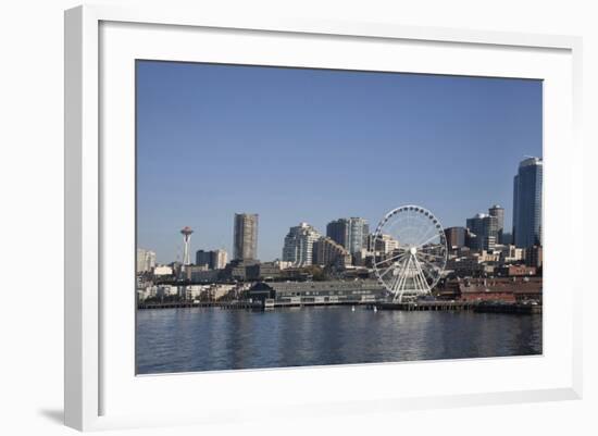 Seattle Waterfront with the Great Wheel on Pier 57, Seattle, Washington, USA-Charles Sleicher-Framed Photographic Print