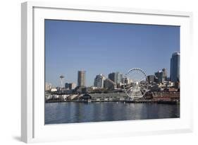 Seattle Waterfront with the Great Wheel on Pier 57, Seattle, Washington, USA-Charles Sleicher-Framed Photographic Print