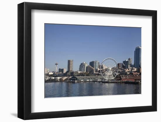 Seattle Waterfront with the Great Wheel on Pier 57, Seattle, Washington, USA-Charles Sleicher-Framed Photographic Print