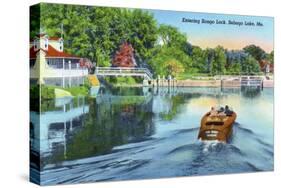 Sebago Lake, Maine - View of a Motorboat Entering Songo Lock, c.1949-Lantern Press-Stretched Canvas