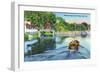 Sebago Lake, Maine - View of a Motorboat Entering Songo Lock, c.1949-Lantern Press-Framed Art Print