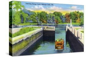 Sebago Lake, Maine - View of a Motorboat Leaving Songo Lock, c.1949-Lantern Press-Stretched Canvas