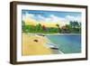 Sebago Lake, Maine - View of the Beach at Sebago Lake Station, c.1949-Lantern Press-Framed Art Print