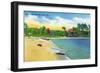 Sebago Lake, Maine - View of the Beach at Sebago Lake Station, c.1949-Lantern Press-Framed Art Print