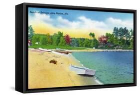 Sebago Lake, Maine - View of the Beach at Sebago Lake Station, c.1949-Lantern Press-Framed Stretched Canvas