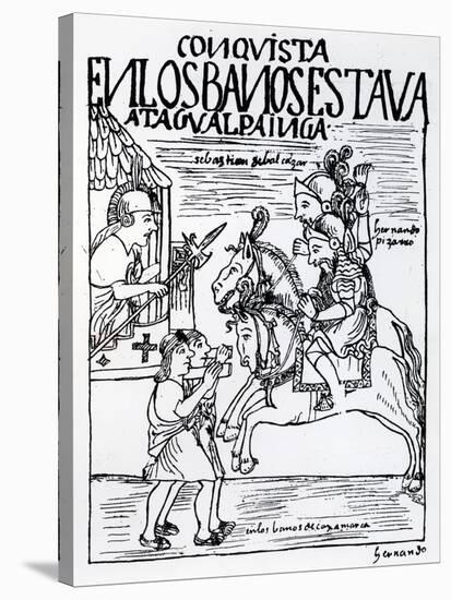 Sebastian De Benalcazar and Hernando Pizarro Confront Atahualpa Inca, Royal Baths in Cajamarca-Felipe Huaman Poma De Ayala-Stretched Canvas