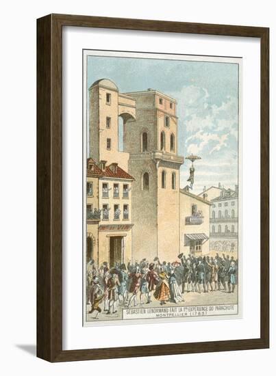 Sebastien Lenormand Making the First Parachute Descent, Montpellier, 1783-null-Framed Giclee Print