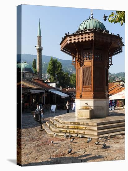 Sebilj Fountain in Pigeon Square, Sarajevo, Bosnia and Herzegovina, Europe-Emanuele Ciccomartino-Stretched Canvas