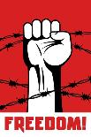 Fist up Power. Hand Breaks Barbed Wire. Fight for Freedom. Concept of Protest, Revolution, Refugee.-sebos-Framed Art Print