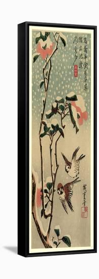 Secchu Tsubaki Ni Suzume-Utagawa Hiroshige-Framed Stretched Canvas