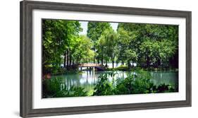 Secluded Stone Bridge Surrounded by Lush Landscape at West Lake, Hangzhou, Zhejiang, China-Andreas Brandl-Framed Photographic Print