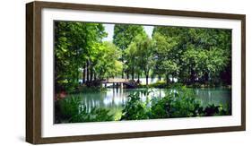 Secluded Stone Bridge Surrounded by Lush Landscape at West Lake, Hangzhou, Zhejiang, China-Andreas Brandl-Framed Photographic Print