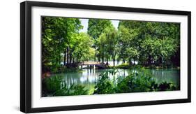 Secluded Stone Bridge Surrounded by Lush Landscape at West Lake, Hangzhou, Zhejiang, China-Andreas Brandl-Framed Photographic Print