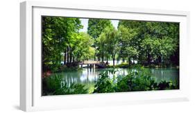 Secluded Stone Bridge Surrounded by Lush Landscape at West Lake, Hangzhou, Zhejiang, China-Andreas Brandl-Framed Photographic Print