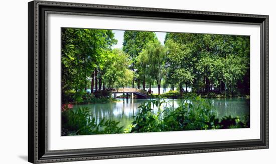 Secluded Stone Bridge Surrounded by Lush Landscape at West Lake, Hangzhou, Zhejiang, China-Andreas Brandl-Framed Photographic Print