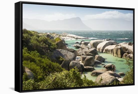 Second Beach at High Tide with Boulders Visible, Boulders Beach National Park, Simonstown-Kimberly Walker-Framed Stretched Canvas