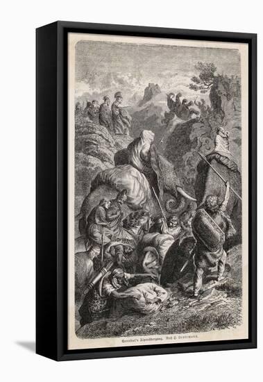 Second Punic War: Hannibal Crosses the Alps with His Elephants-H. Leutemann-Framed Stretched Canvas