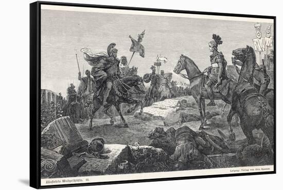 Second Punic War Scipio Africanus Meets Hannibal Before Defeating Him at Zama in North Africa-Hermann Vogel-Framed Stretched Canvas