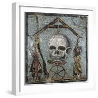 Second Style Opus Vermiculatum Mosaic on Memento Mori with Skull and Plumb-Rule, from Pompei-null-Framed Giclee Print