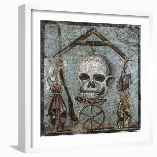 Second Style Opus Vermiculatum Mosaic on Memento Mori with Skull and Plumb-Rule, from Pompei-null-Framed Giclee Print