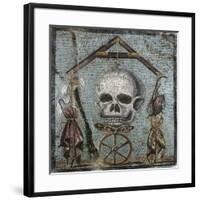 Second Style Opus Vermiculatum Mosaic on Memento Mori with Skull and Plumb-Rule, from Pompei-null-Framed Giclee Print