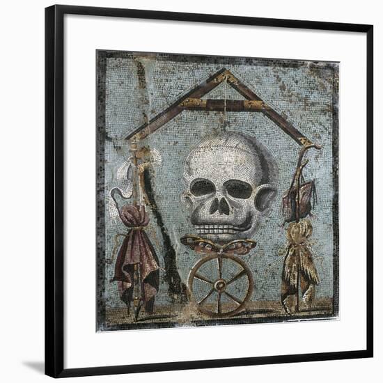 Second Style Opus Vermiculatum Mosaic on Memento Mori with Skull and Plumb-Rule, from Pompei-null-Framed Giclee Print