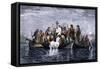 Secret Burial of Hernando de Soto at Night in the Mississippi River 1542-null-Framed Stretched Canvas