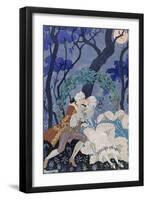 Secret Kiss, Illustration for 'Fetes Galantes' by Paul Verlaine (1844-96) 1928 (Pochoir Print)-Georges Barbier-Framed Giclee Print