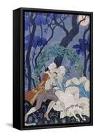 Secret Kiss, Illustration for 'Fetes Galantes' by Paul Verlaine (1844-96) 1928 (Pochoir Print)-Georges Barbier-Framed Stretched Canvas