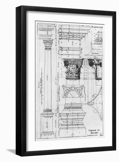 Section and Elevation of a Composite Column Designed by Andrea Palladio-Jacques-francois Blondel-Framed Giclee Print