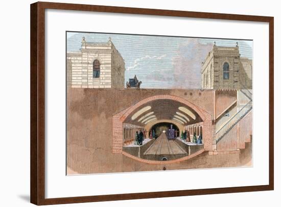Section of a London Underground Station. England. Colored Engraving from L'univers Illustré. Late-Tarker-Framed Giclee Print
