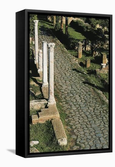 Section of Paved Roman Road with Columns, Ostia, Lazio, Italy-null-Framed Stretched Canvas