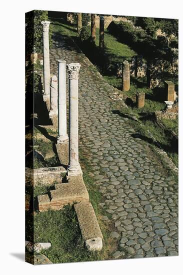 Section of Paved Roman Road with Columns, Ostia, Lazio, Italy-null-Stretched Canvas