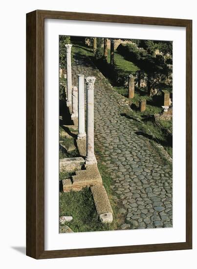 Section of Paved Roman Road with Columns, Ostia, Lazio, Italy-null-Framed Giclee Print