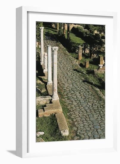 Section of Paved Roman Road with Columns, Ostia, Lazio, Italy-null-Framed Giclee Print