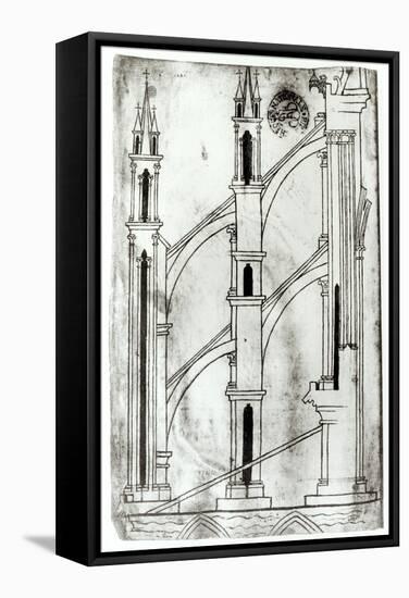 Section of the Wall and Arch of the Absidial Chapels of Reims Cathedral-Villard de Honnecourt-Framed Stretched Canvas