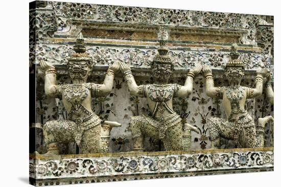 Section of the Wat Arun (Temple of the Dawn), Bangkok, Thailand, Southeast Asia, Asia-John Woodworth-Stretched Canvas