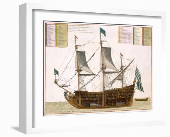 Section Through a French First-Rate Ship of 104 Cannon, from 'Le Naptune Francois', C.1693-1700-Pierre Mortier-Framed Giclee Print