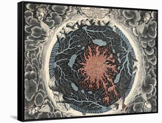 Sectional View of the Earth, Showing Central Fire and Underground Canals Linked to Oceans, 1665-null-Framed Stretched Canvas