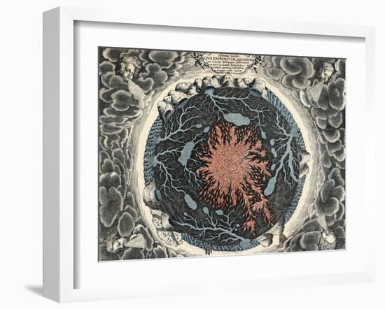 Sectional View of the Earth, Showing Central Fire and Underground Canals Linked to Oceans, 1665-null-Framed Giclee Print