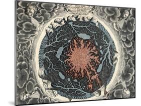 Sectional View of the Earth, Showing Central Fire and Underground Canals Linked to Oceans, 1665-null-Mounted Giclee Print
