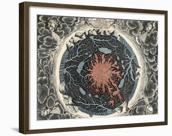 Sectional View of the Earth, Showing Central Fire and Underground Canals Linked to Oceans, 1665-null-Framed Giclee Print