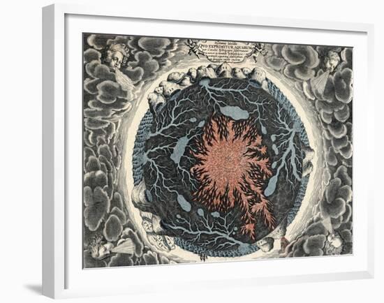 Sectional View of the Earth, Showing Central Fire and Underground Canals Linked to Oceans, 1665-null-Framed Giclee Print