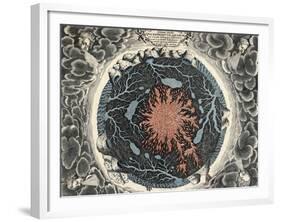 Sectional View of the Earth, Showing Central Fire and Underground Canals Linked to Oceans, 1665-null-Framed Giclee Print