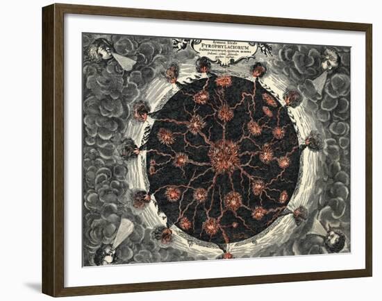 Sectional View of the Earth, Showing Central Fire and Volcanoes, 1665-null-Framed Giclee Print
