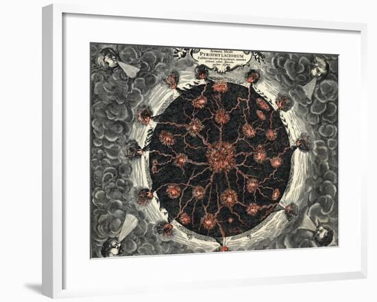 Sectional View of the Earth, Showing Central Fire and Volcanoes, 1665-null-Framed Giclee Print