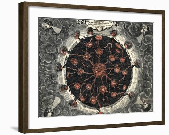 Sectional View of the Earth, Showing Central Fire and Volcanoes, 1665-null-Framed Giclee Print