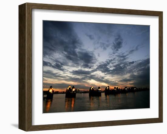 Sections Forming Part of the Thames Barrier are Illuminated after Sunset-null-Framed Premium Photographic Print