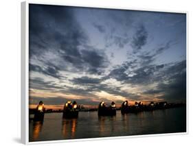 Sections Forming Part of the Thames Barrier are Illuminated after Sunset-null-Framed Photographic Print