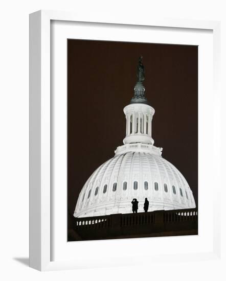 Security Agents Stand Watch on the Roof of the U.S. Capitol-null-Framed Photographic Print